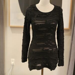 SOLD Killstar Black Distressed Long Sleeve Top S
